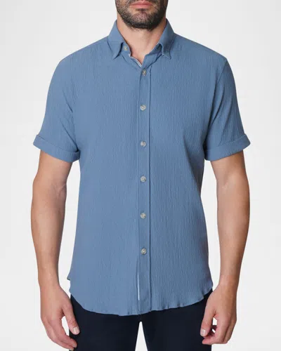 Robert Graham Hammond Short Sleeve Knit Button-up Shirt In Slate Blue
