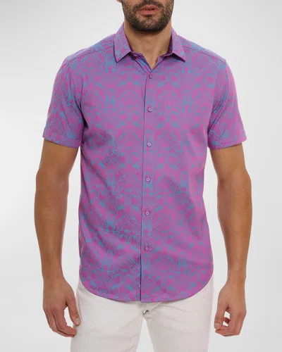 Robert Graham Men's Highland Abstract Stretch-cotton Shirt In Magenta