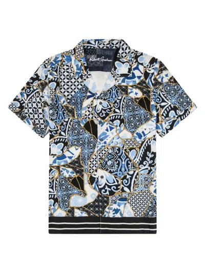 Robert Graham Men's Kintsugi Patchwork Short-sleeve Shirt In Blue