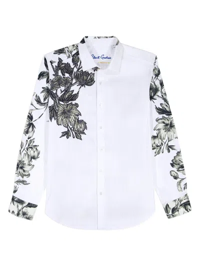 Robert Graham Men's Le Striped Floral Cotton Shirt In White