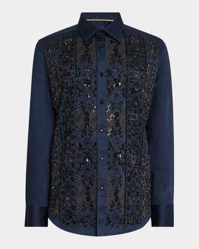 Robert Graham Men's Limited Edition Embroidered Cotton Sport Shirt In Navy