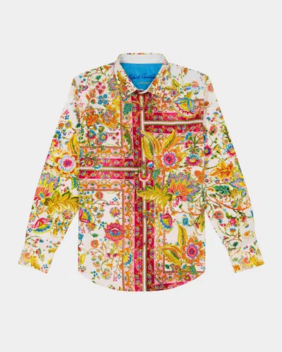 Robert Graham Giverny Flowers Cotton Satin Embroidered, Beaded & Printed Classic Fit Button Down Shirt In Multi