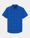 Robert Graham Lobster Roll Knit Short Sleeve Button-up Shirt In Blue