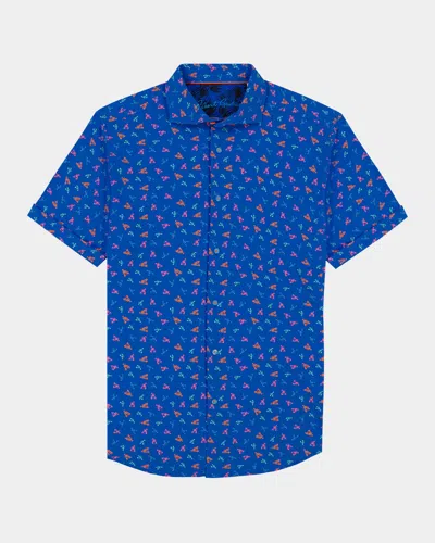 Robert Graham Men's Lobster Roll Stretch Short-sleeve Shirt In Blue