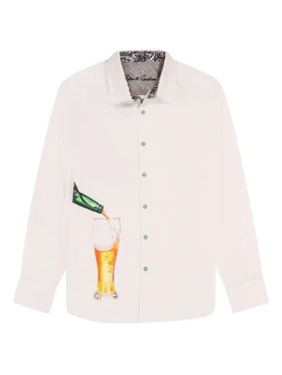 Robert Graham Men's Made To Measure Embroidered Stretch-cotton Shirt In White