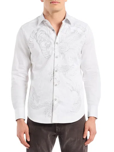 Robert Graham Men's Maelstorm Embroidered Button-front Shirt In White