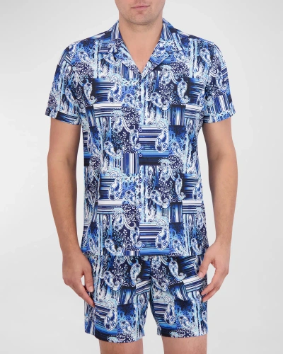 Robert Graham Makua Paisley Stripe Stretch Camp Shirt In Navy