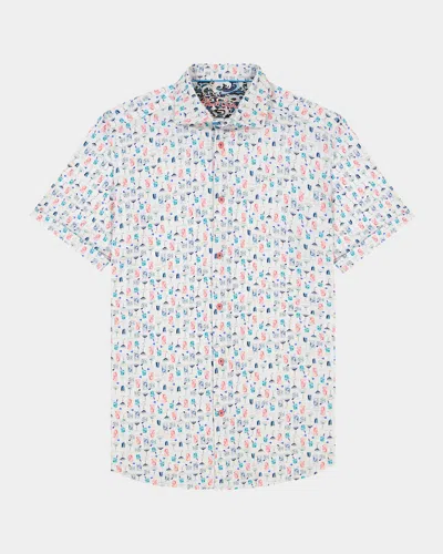 Robert Graham Men's Mix N Match Stretch Short-sleeve Shirt In White