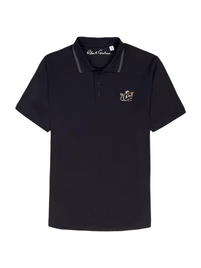 Robert Graham Monkey Business Short Sleeve Knit Polo Shirt In Black
