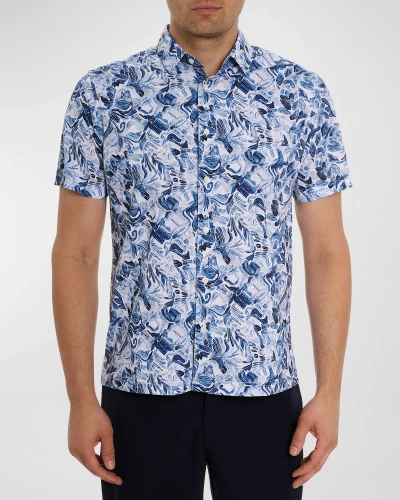 Robert Graham Occasio Short Sleeve Performance Button-up Shirt In Blue