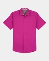 Robert Graham Odyssey Classic Fit Jacquard Short Sleeve Cotton Button-up Shirt In Magenta
