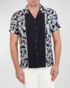 Robert Graham Omura Print Blocked Short Sleeve Button Front Shirt In Multi
