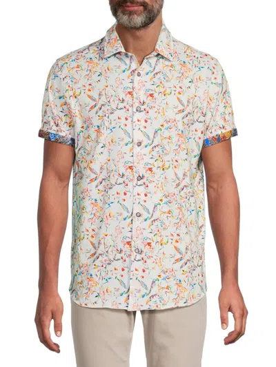 Robert Graham Men's Printed Stretch Cotton Shirt In White Multi