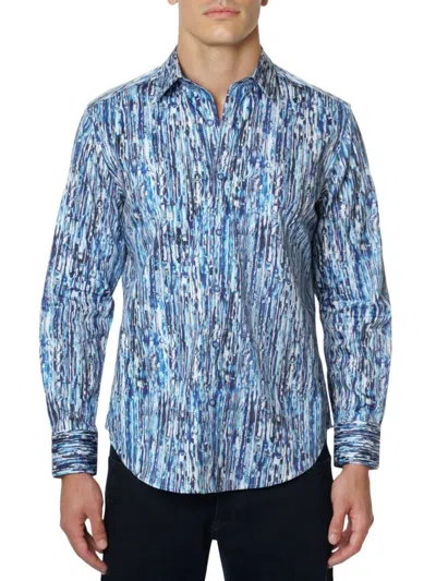 Robert Graham Men's Raney Print Point Collar Shirt In Blue