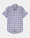 Robert Graham Rowan Tile Print Short Sleeve Stretch Cotton Button-up Shirt In Navy