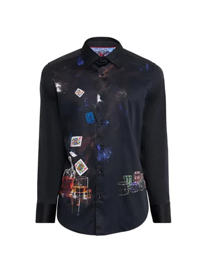 Robert Graham Royal Flush Printed Long Sleeve Button Front Shirt In Black
