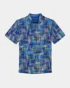 Robert Graham Salas Abstract Print Performance Golf Polo In Blue