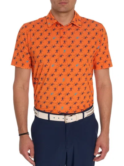 Robert Graham Stinger Skull Print Short Sleeve Performance Golf Polo In Orange