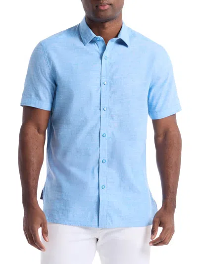 Robert Graham Men's Sutton Solid Linen-cotton Shirt In Blue