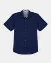 Robert Graham Thresher Classic Fit Solid Short Sleeve Cotton Seersucker Button-up Shirt In Navy