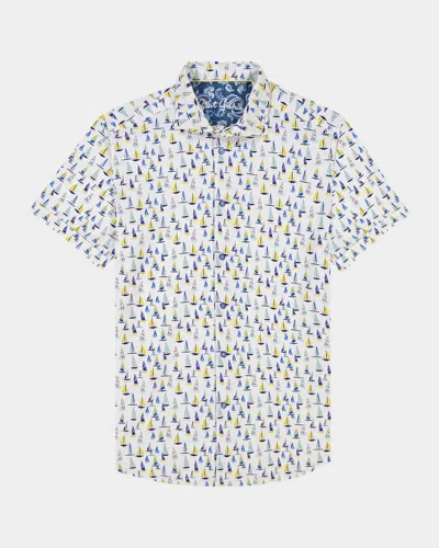 Robert Graham Men's Trans Pacific Stretch Short-sleeve Shirt In White