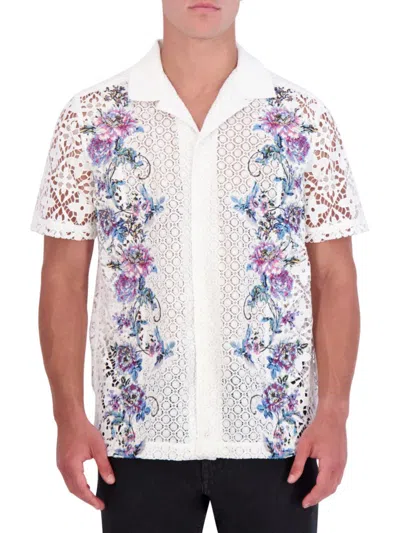 Robert Graham Men's Vine Vista Le Floral-embroidered Lace Camp Shirt In Neutral