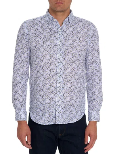 Robert Graham Wyndham Geo Print Linen & Cotton Button-up Shirt In Blue