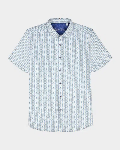 Robert Graham Napier Printed Short-sleeve Stretch-cotton Shirt In Blue