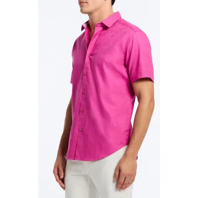 Robert Graham Odyssey Classic Fit Jacquard Short Sleeve Cotton Button-up Shirt In Magenta