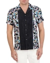 Robert Graham Omura Print Blocked Short Sleeve Button Front Shirt In Multi