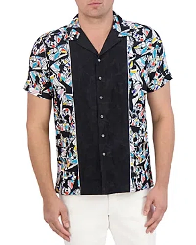 Robert Graham Omura Print Blocked Short Sleeve Button Front Shirt In Neutral