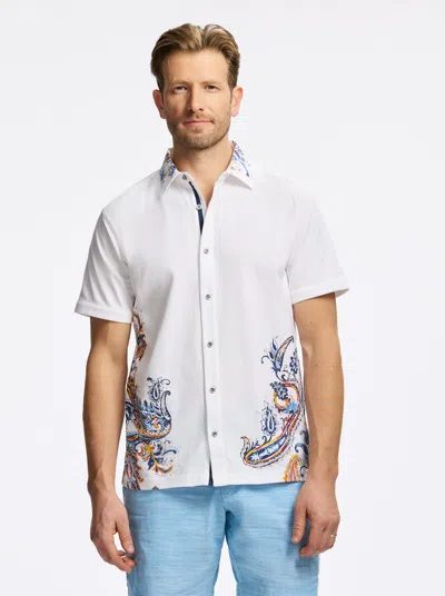 Robert Graham Orange Paisley Short Sleeve Button Down Shirt In White