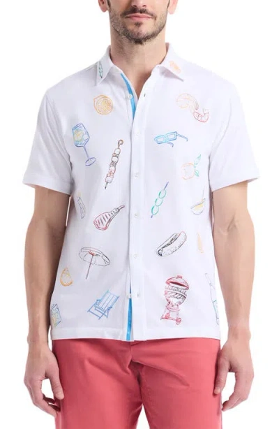 Robert Graham Out Of Office Short Sleeve Knit Button-up Shirt In White