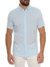 Robert Graham Palmer Tailored Fit Short Sleeve Linen Blend Button-up Shirt In Turquoise