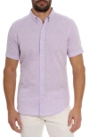 Robert Graham Palmer Tailored Fit Short Sleeve Linen Blend Button-up Shirt In Lilac