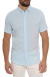 Robert Graham Palmer Tailored Fit Short Sleeve Linen Blend Button-up Shirt In Turquoise