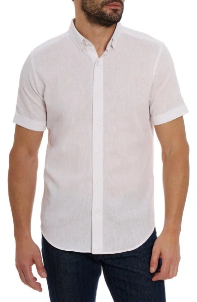 Robert Graham Palmer Tailored Fit Short Sleeve Linen Blend Button-up Shirt In White