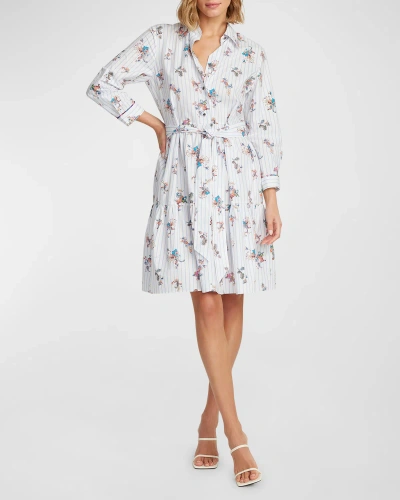 Robert Graham Paloma Striped Paisley-print Midi Shirtdress In White