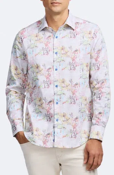 Robert Graham Payson Tropical Villa Print Stretch Cotton Button-up Shirt In Multi White