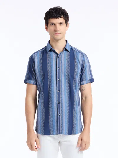 Robert Graham Pembroke Stripe Cotton Short Sleeve Button-up Shirt In Blue
