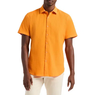 Robert Graham Piers Short Sleeve Stretch Cotton Button-up Shirt In Orange