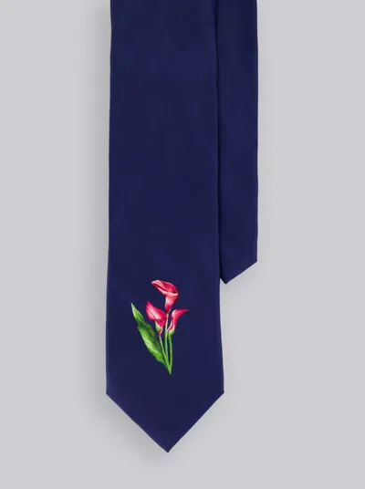 Robert Graham Pink Flower Tie In Blue