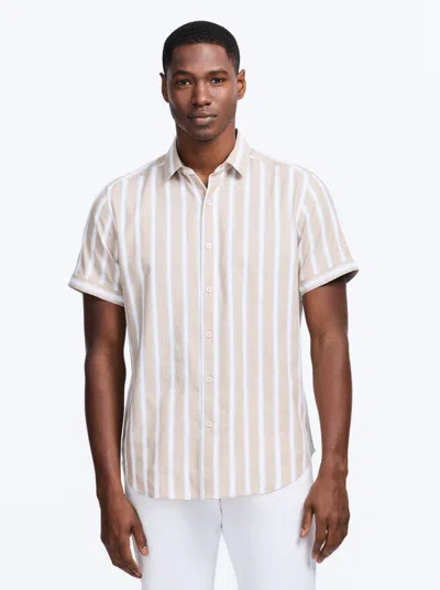 Robert Graham Preston Stripe Short Sleeve Cotton Blend Button-up Shirt In White