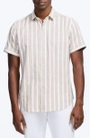 Robert Graham Preston Stripe Short Sleeve Cotton Blend Button-up Shirt In White