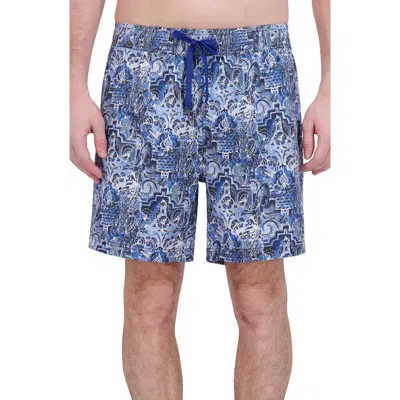 Robert Graham Quickdry Boxer Board Shorts In Blue Damask