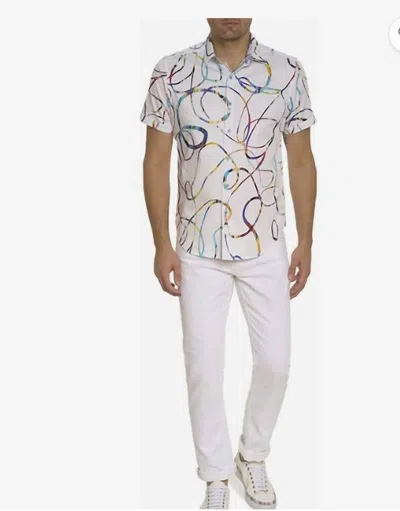 Robert Graham Rampage Short Sleeve Swirl Print Shirt In White