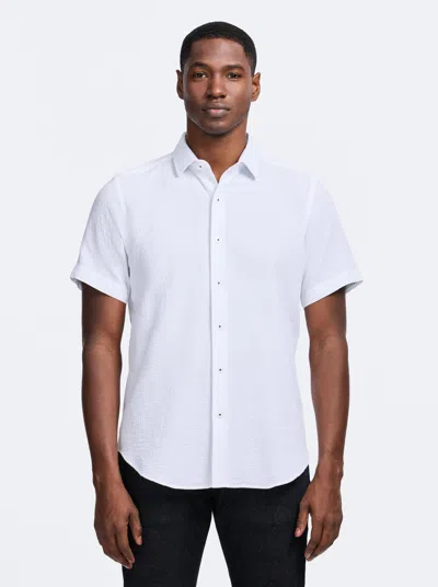 Robert Graham Reid Geo Textured Short Sleeve Cotton Button-up Shirt In White