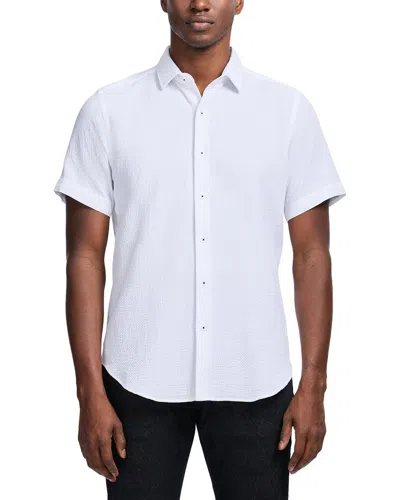 Robert Graham Reid Geo Textured Short Sleeve Cotton Button-up Shirt In White