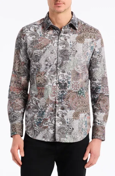 Robert Graham Remsen Paisley Stretch Cotton Button-up Shirt In Gray