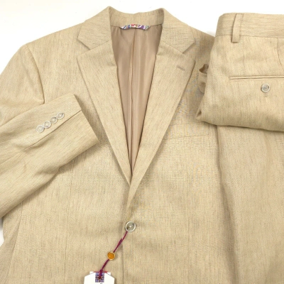 Pre-owned Robert Graham Reno Delave Linen Modern Fit Tan Beige Suit Mens Size 38r X 30 In Brown